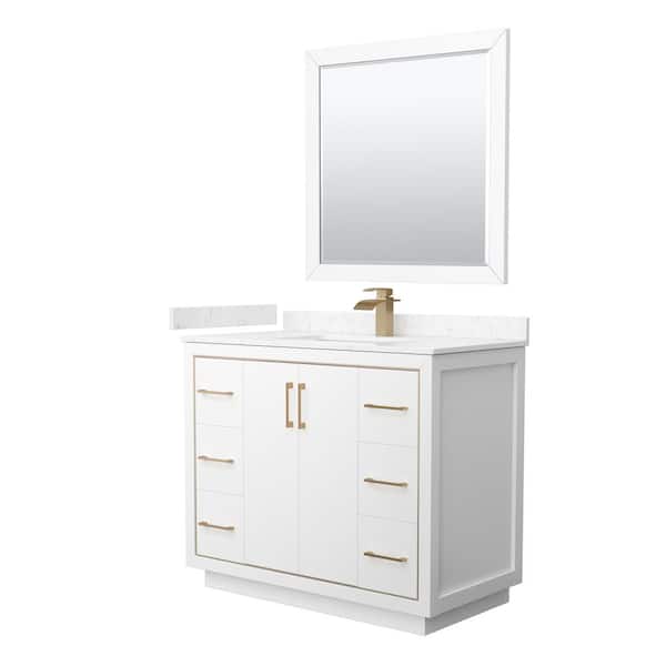 Wyndham Collection Icon 42 in. W x 22 in. D x 35 in. H Single Bath Vanity in White with Carrara Cultured Marble Top and 34" Mirror