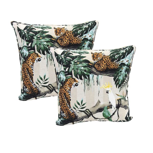 Jordan Manufacturing 20 in. L x 20 in. W x 4 in. T Square Outdoor Throw Pillow in Jungle Multicolor (2-Pack)