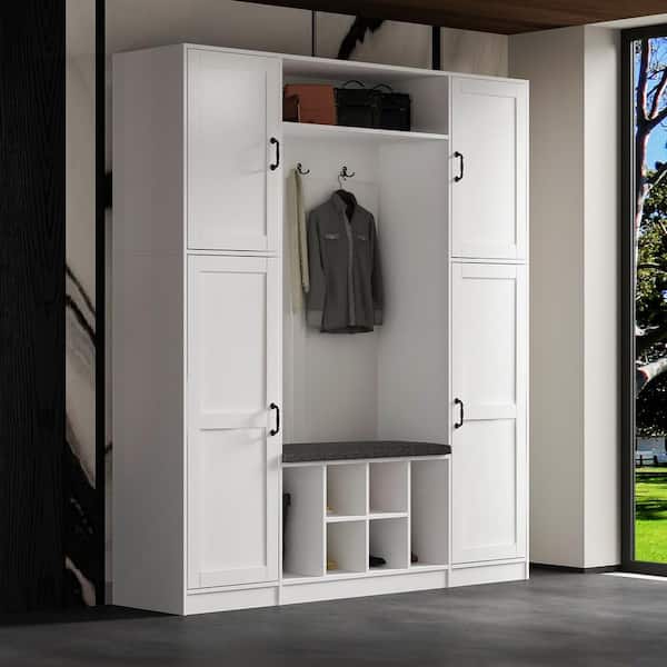 - Rack Shoe Shoe Coat Shelves, W 3-Double White in Depot FUFU&GAGA With The Storage Hall WFKF150166-012 Wood Home in. Adjustable 65.4 Trees Bag Hooks Bench,