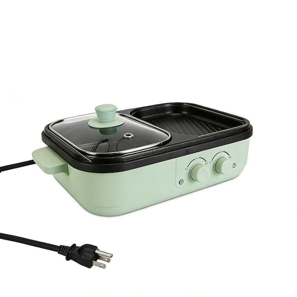 2-in-1 ABS Electric Hot Pot and Grill, Independent Control, Non-Stick Indoor Cooker