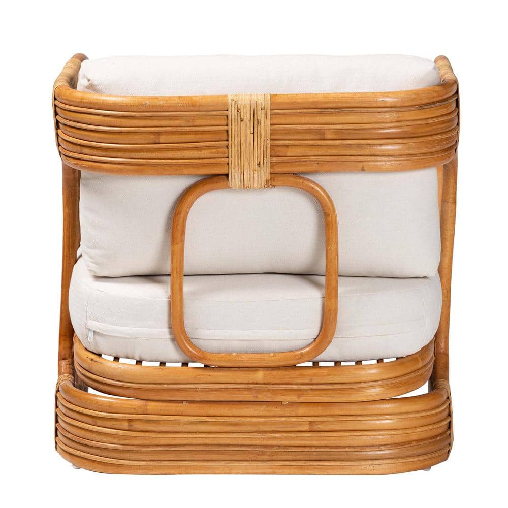 Handcrafted White Rattan Bohemian Accent Chair with Cushions