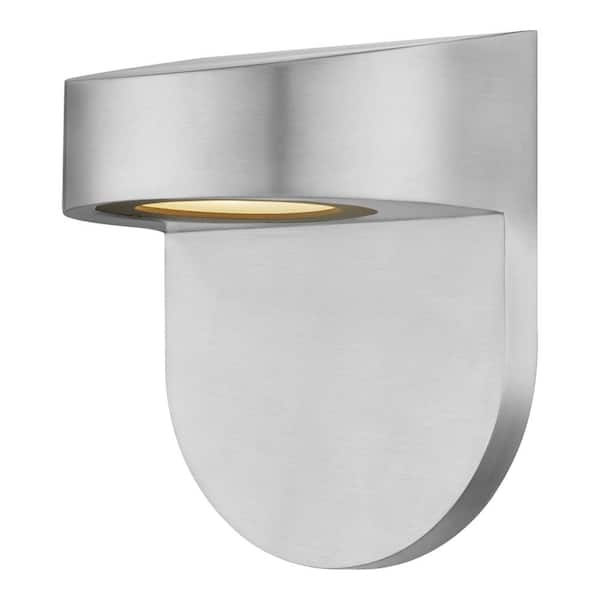 Hampton Bay Owens 6.1 in. Modern 1-Light Polished Aluminum Hardwired Integrated LED Outdoor Wall Lantern Sconce Light (1-Pack)