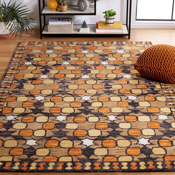 Aspen 5 ft. x 5 ft. Light Yellow/Orange Garden Tile Square Area Rug