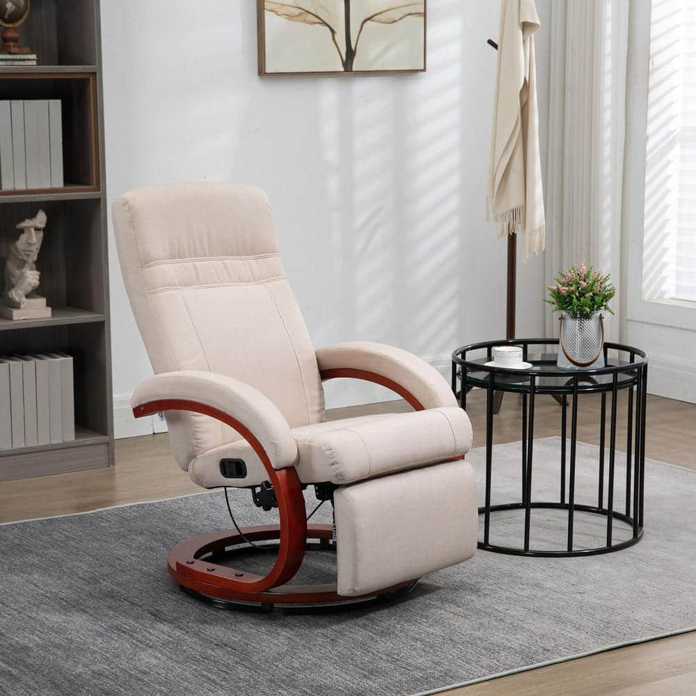 Lacoo swivel heated massage recliner with large headrest and thick  armrests, beige