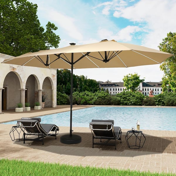 east oak patio umbrella 11 ft Double Roof Round Offset Cantilever Patio Umbrella, Red