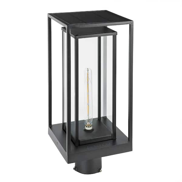 1 Light Black Cast Aluminum Solar Outdoor Weather Resistant Post Light with LED Bulb Included
