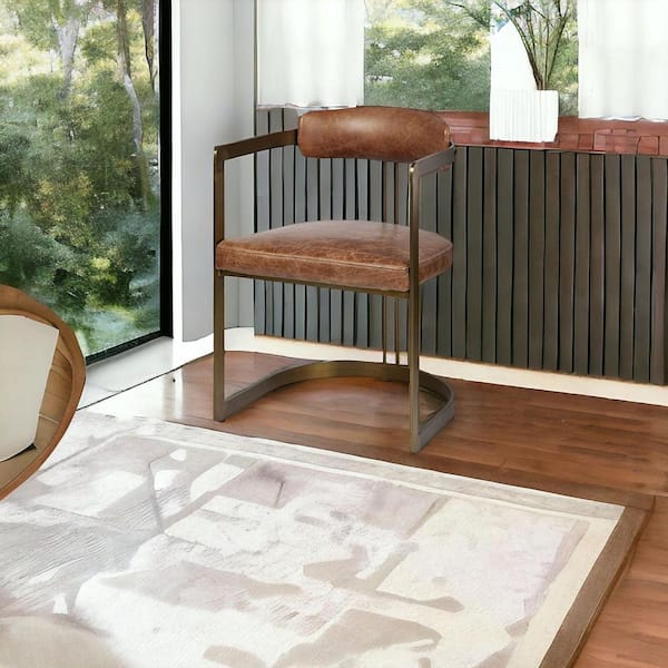 HomeRoots Brown And Gold Upholstered Leather Open Back Arm Chair