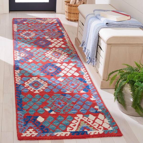 Aspen 2 ft. x 9 ft. Red/Blue Tribal Runner Rug