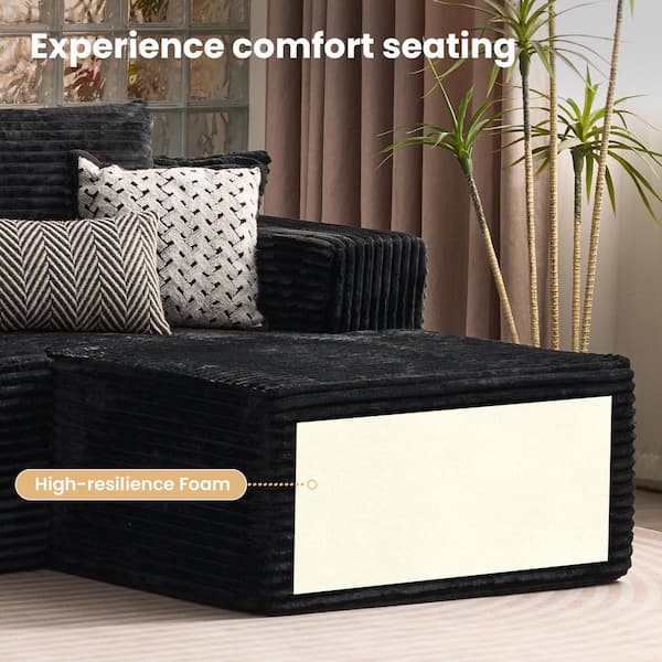 Allwex Varo 134 in. Wide Arm 3-Piece Modern Plush Corduroy U-Shape