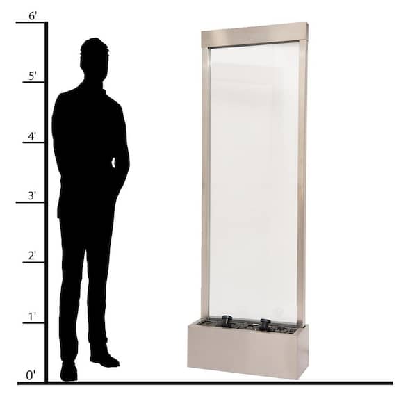 72 in. H Steel/Glass Free-Standing Mirror Waterfall Fountain w/ Pump, LED Lights and Rocks, Modern Mirror Fountain