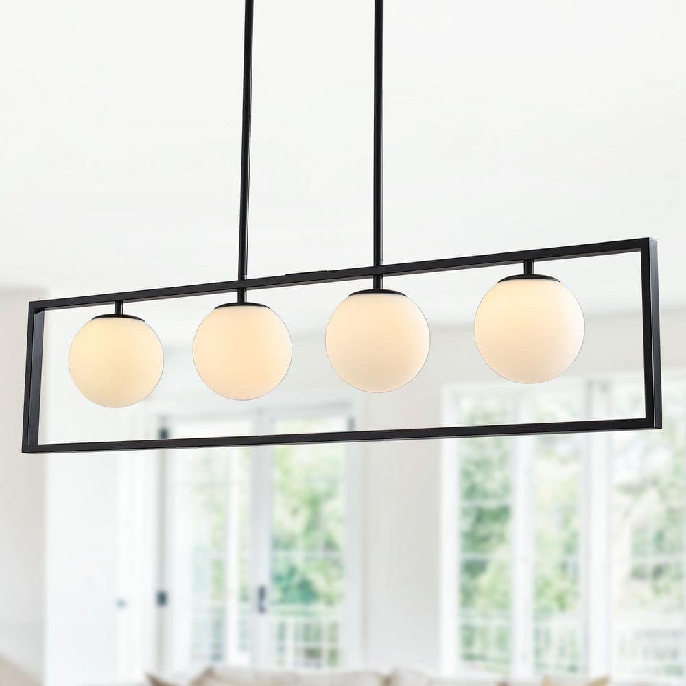 4-Light Black Farmhouse Dimmable Linear Kitchen Island Chandelier with Milk White Glass Globe Shade for Living Room price history on PriceWatchPro