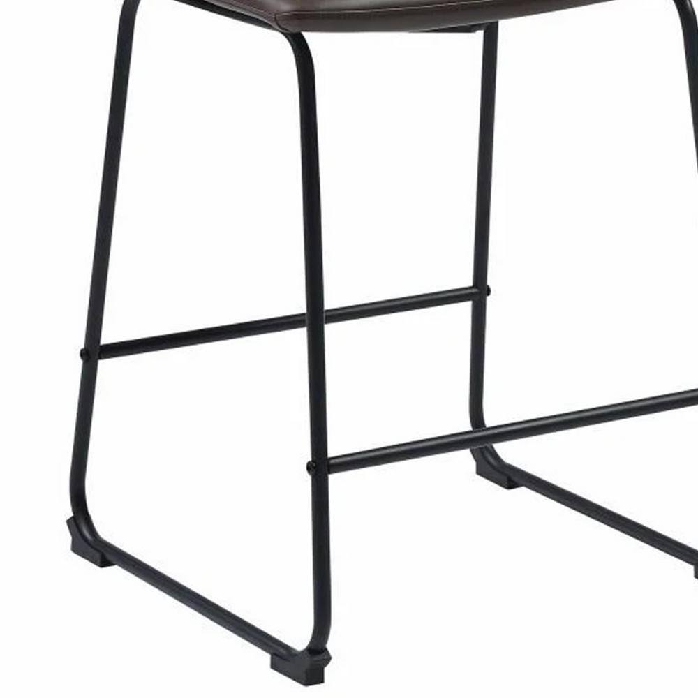 Rustic Contoured Brown Leather Counter Height Stool Set of 2