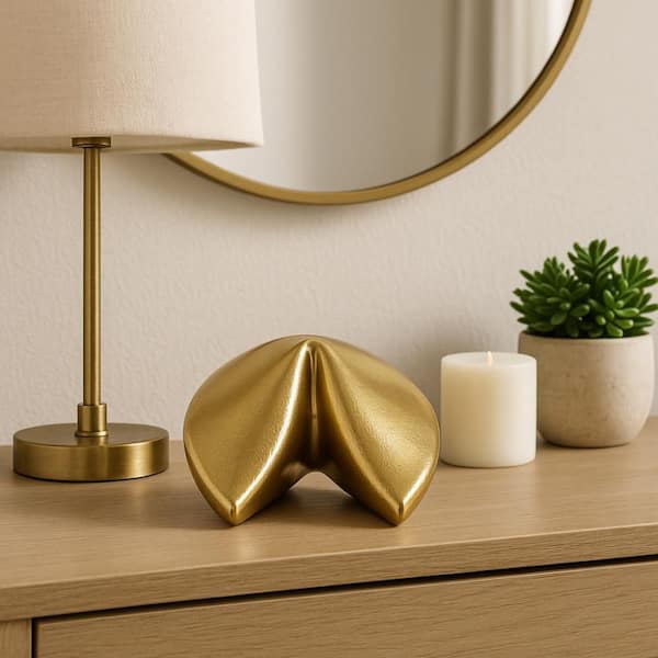 Gold 5 in. x 3 in. Metal Fortune Cookie Figurine