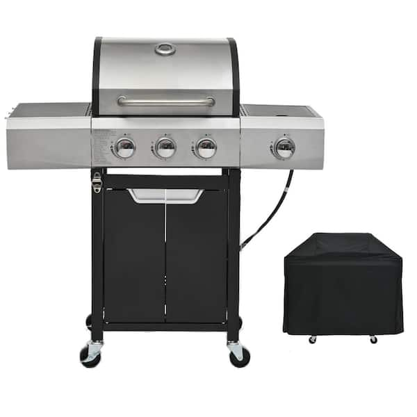 3 Burner Propane Gas Grill in Stainless Steel with Side Burner and Cover