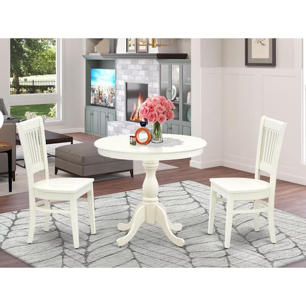 3-Piece Linen White Finish Solid Wood Top-Dining Room Set-Seats 4