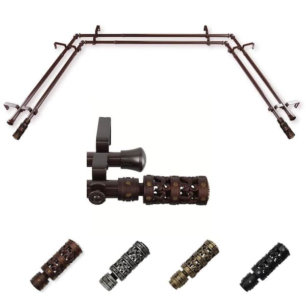 EMOH 13/16" Dia Adjustable 20"-36", 38"-72" Bay Window Double Curtain Rod with Rey Finials in Cocoa