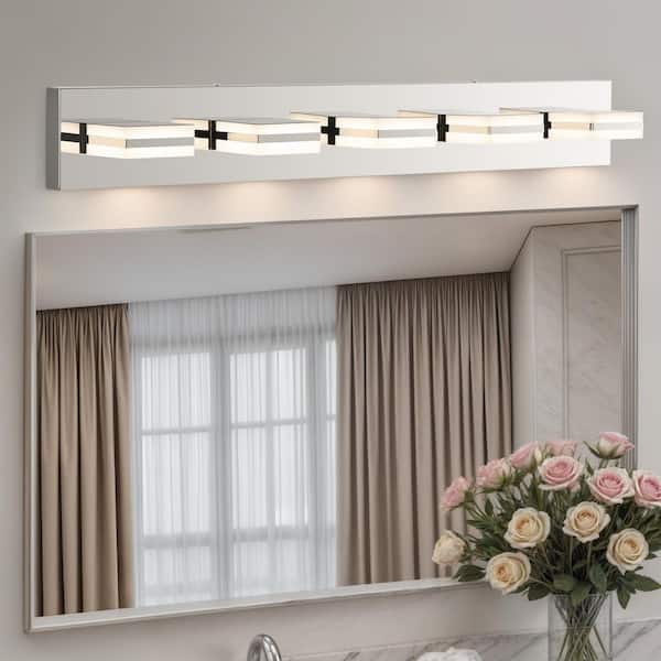 33.5 in. 5-Light Chrome 3CCT Adjustable Modern LED Vanity Light with Memory Function Rotatable Shades