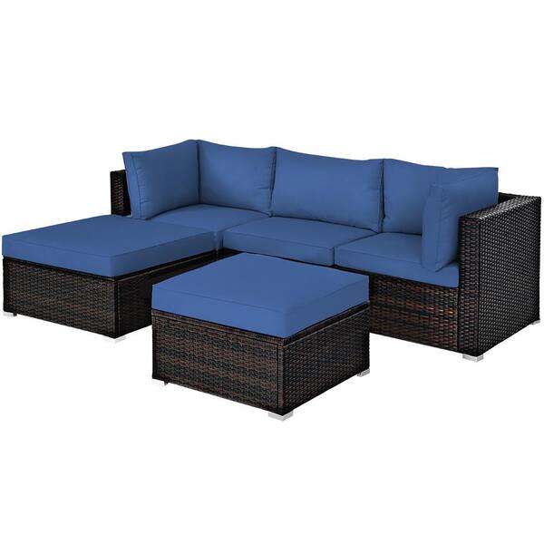 Costway 5Piece Wicker Patio Conversation Sectional Seating Set with