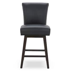 Dennis 26 in. Black High Back Solid Wood Frame Swivel Counter Height Bar Stool with Faux Leather Seat(Set of 3)