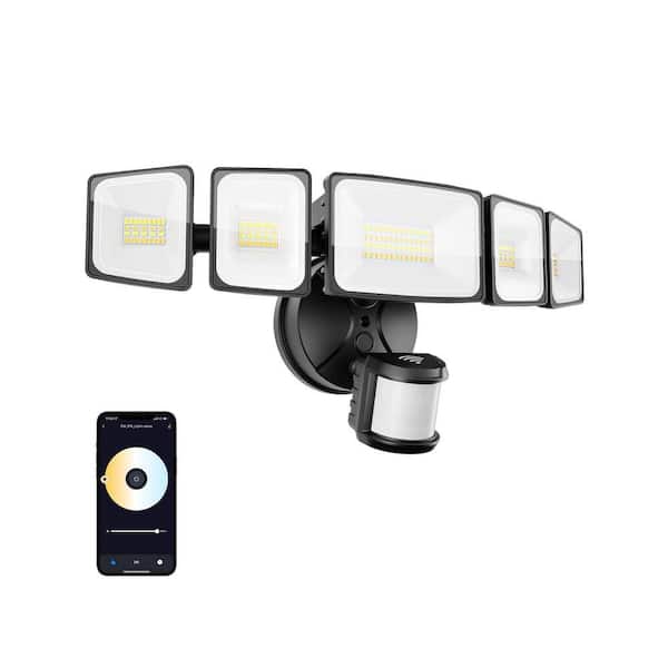 65 Watt Equivalent 5500 Lumen 180° Black Motion Sensing Dusk to Dawn LED Flood Light WiFi APP Voice Control