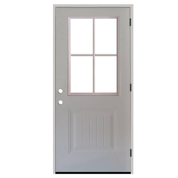 Steves & Sons 32 in. x 80 in. Element Series Clear 4 Lite Plank Panel White Primed Steel Prehung Front Door