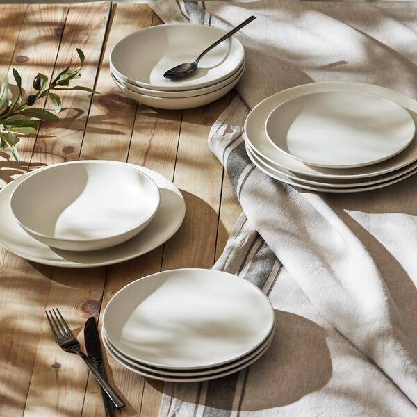 STONE LAIN Semplice 24-Piece White Matte Stoneware Dinnerware Set