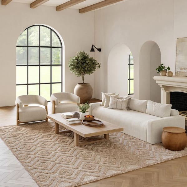 Versatile Natural Beige 9 ft. x 12 ft. Diamond Geometric Indoor Outdoor Area Rug