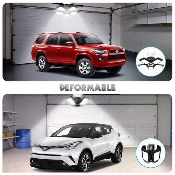 110 Volt Integrated LED Garage Light Bulb with 5+1 Deformable Panels for E26/E27 Socket, Plastic Material, 2-Pack