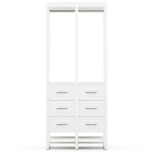 34.5'' in. W White Wood Adjustable Closet System with 6-Shelves, 2-Rods, and 6-Drawers