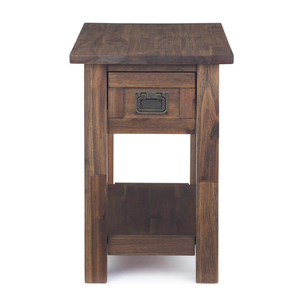 Distressed Charcoal Brown Acacia Wood Narrow Side Table with Storage