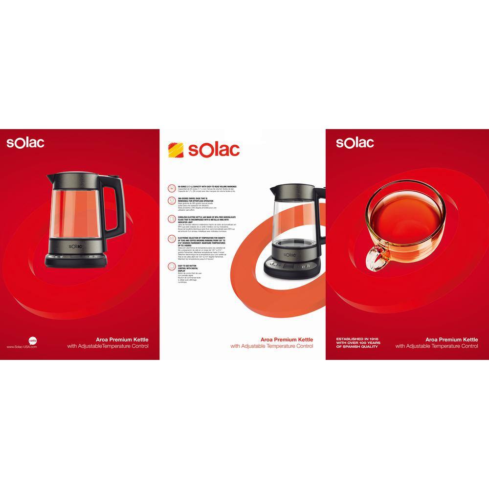 Solac Aroa 1.7 Quarts Glass and Stainless Steel Electric Kettle