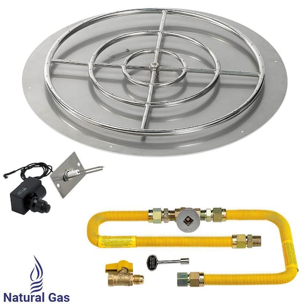 American Fire Glass 36 in. High Capacity Round Stainless Steel Flat Pan with Spark Ignition Kit - Natural Gas (30 in. Ring Burner Included)