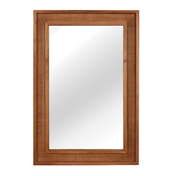 Mirota Yellowish-Brown 24 in. W x 36 in. H Rattan Rectangle Solid Wood Framed Wall Mirror