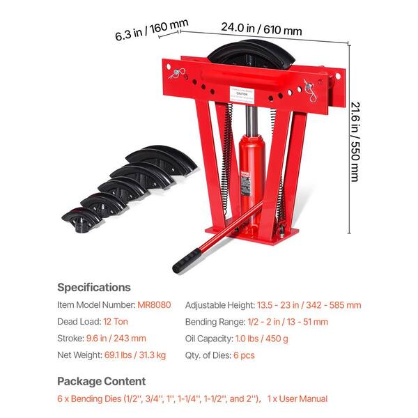 Buy 12 Ton Pipe Bender anual Hydraulic, Piping Bending Exhaust Tube Fabric with 6 Dies