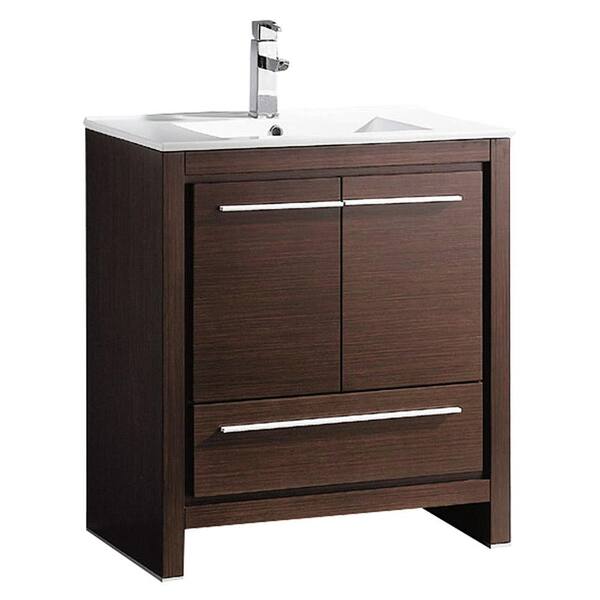 Fresca Allier 30 in. Bath Vanity in Wenge Brown with Ceramic Vanity Top in White with White Basin