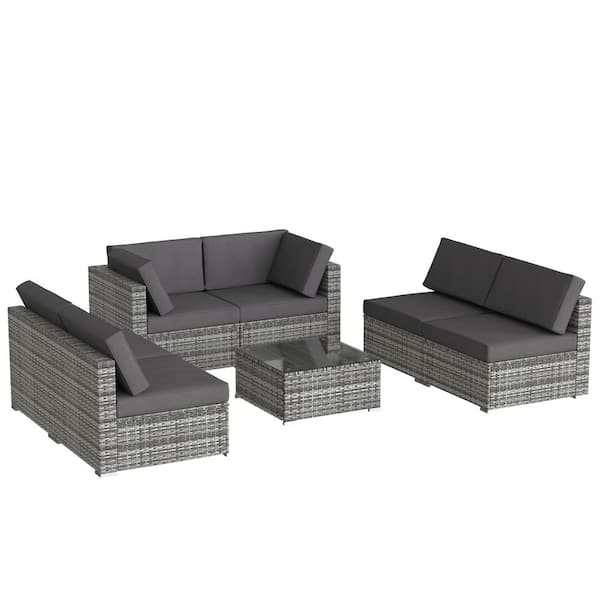 Unbranded 7-Piece Wicker Patio Conversation Set with Grey Cushions