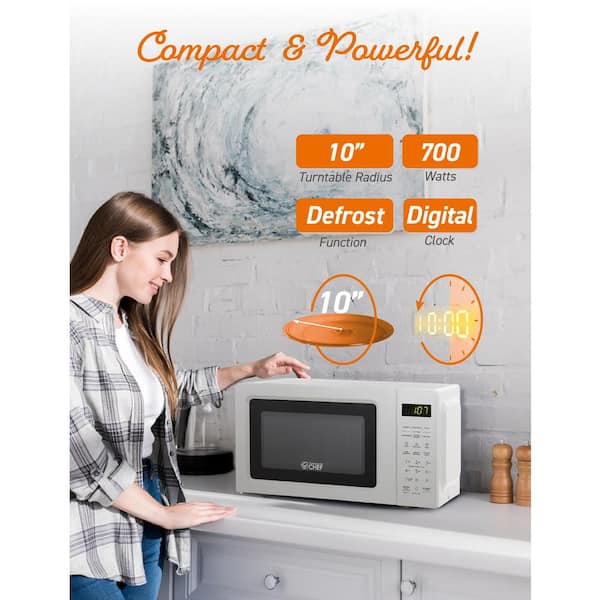 COMMERCIAL CHEF 0.7 Cubic Foot Microwave with 10 Power Levels, Small  Microwave with Pull Handle, 700W Countertop Microwave Up to 99 Minute Timer  and