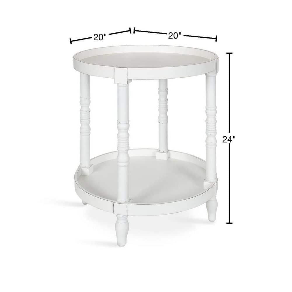 Bellport 22.5" Rustic White Round Wooden Side Table with Shelf