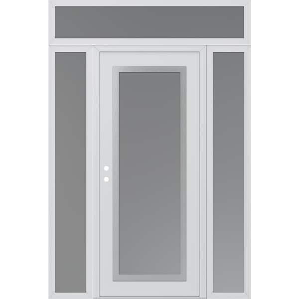 C1 68 in. x 96 in. Silver P Right-Hand/Inswing Frosted Glass White/White 2-Sidelite+Transom Steel Prehung Front Door