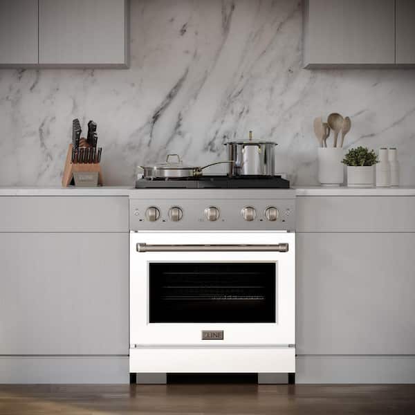 30 in. 4 Burner Freestanding Gas Range & Convection Gas Oven with White Matte Door in Stainless Steel