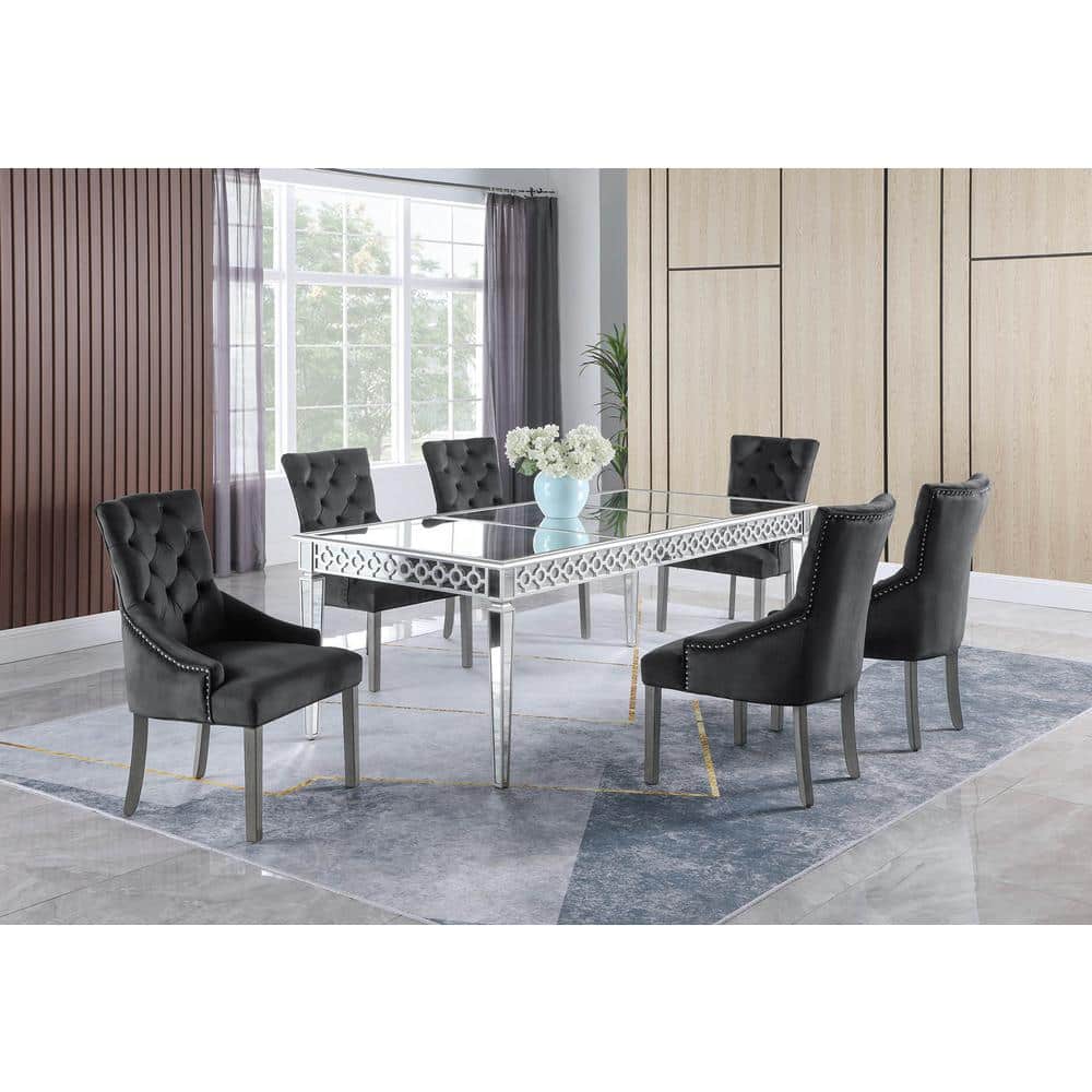 Sophie Silver Mirrored Rectangular Dining Table with Wood and Glass