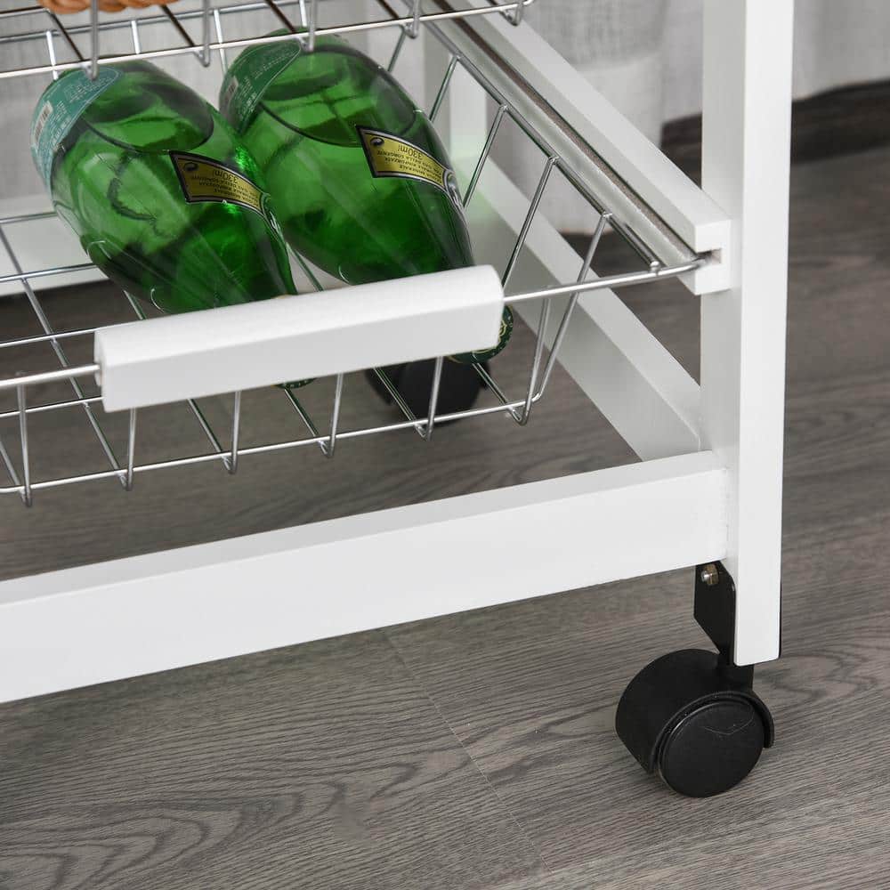White Wood Kitchen Cart with Storage and Spice Rack
