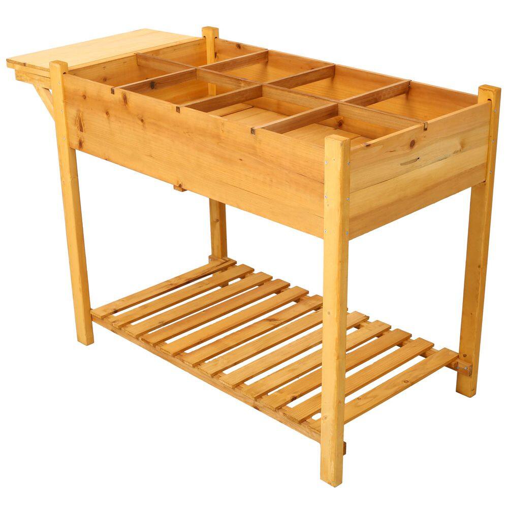 49 in. x 22 in. x 32 in. Brown Wood Raised Garden Bed, Planter Box Stand with Foldable Side Table and Storage Shelf price history on PriceWatchPro