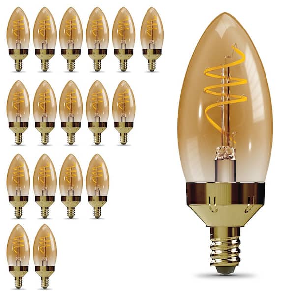 60-Watt Equivalent B11 E12 Dimmable Spiral Filament Amber Chandelier Candle LED Light Bulb Warm White 2100K (18-Pack)