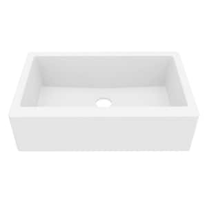 Farmhouse/Apron-Front Quartz Composite 34 in. Single Bowl Kitchen Sink in White
