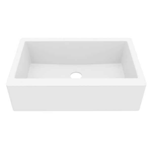 Farmhouse/Apron-Front Quartz Composite 34 in. Single Bowl Kitchen Sink in White