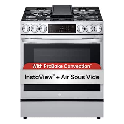 6.3 cu. ft. 30 in Smart ProBake Slide-in Dual Fuel Range with Gas Stove and Electric Oven in PrintProof Stainless Steel
