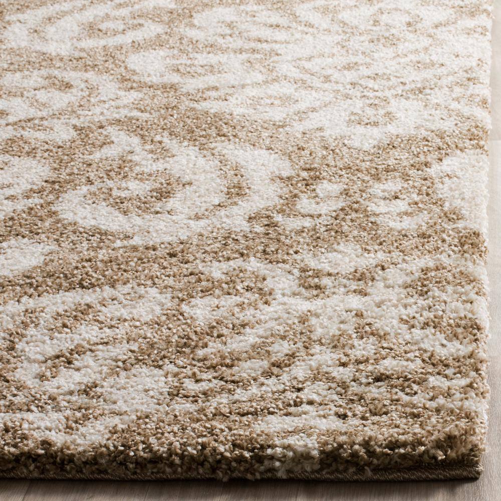 Beige and Cream Floral Shag Synthetic Area Rug