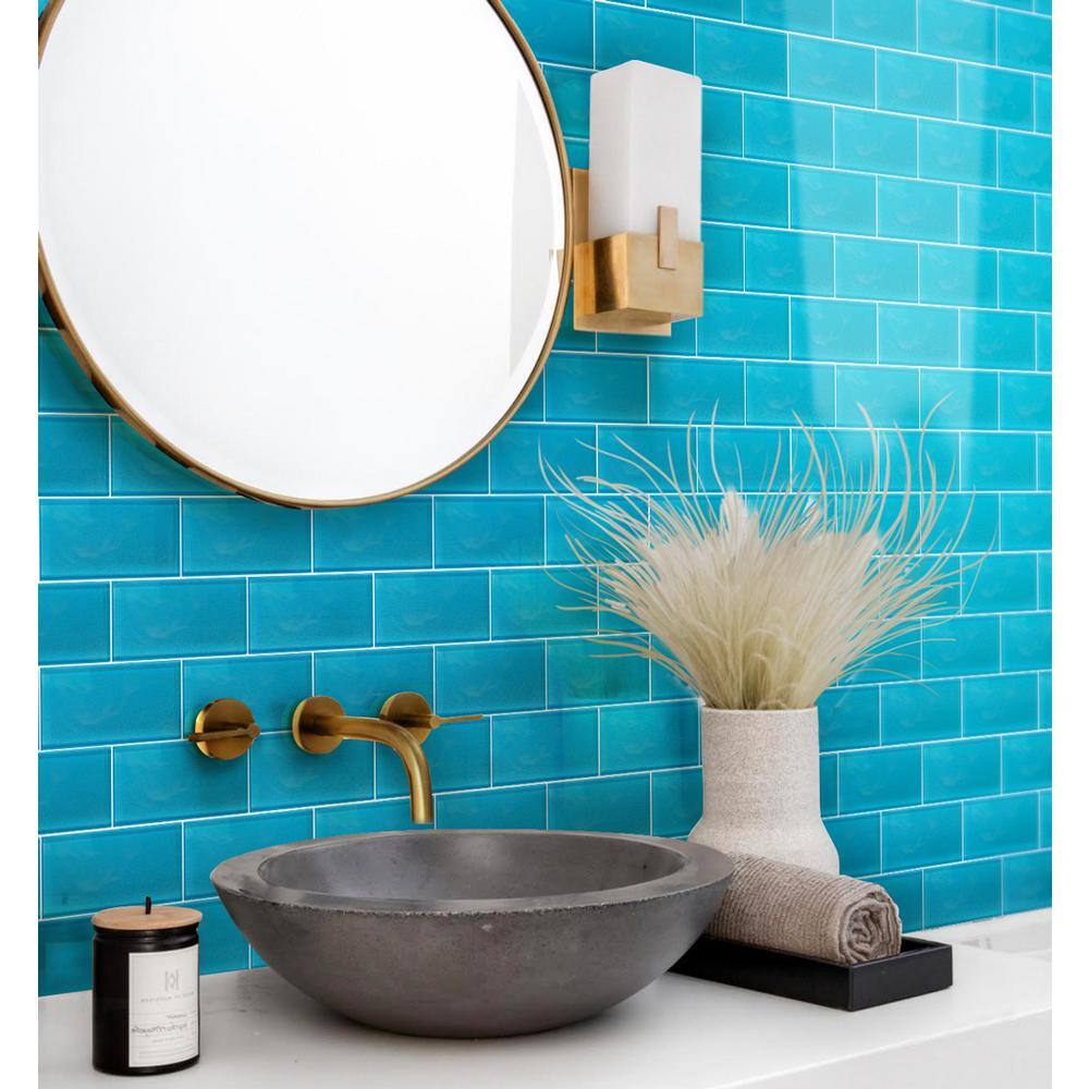 Cerulean Blue 3x6 Glossy Glass Subway Wall Tile, 40 Pack