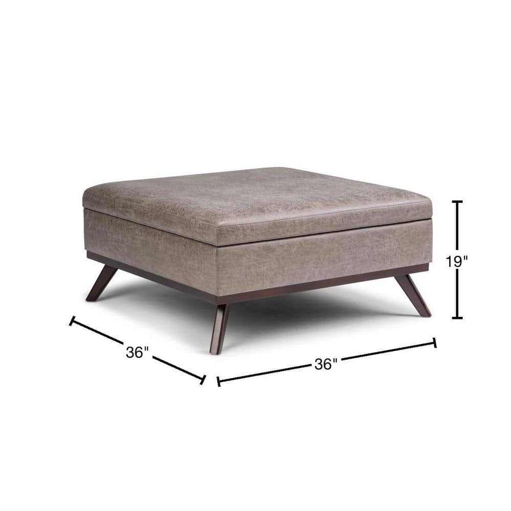 Owen 36" Distressed Grey Taupe Faux Leather Storage Ottoman